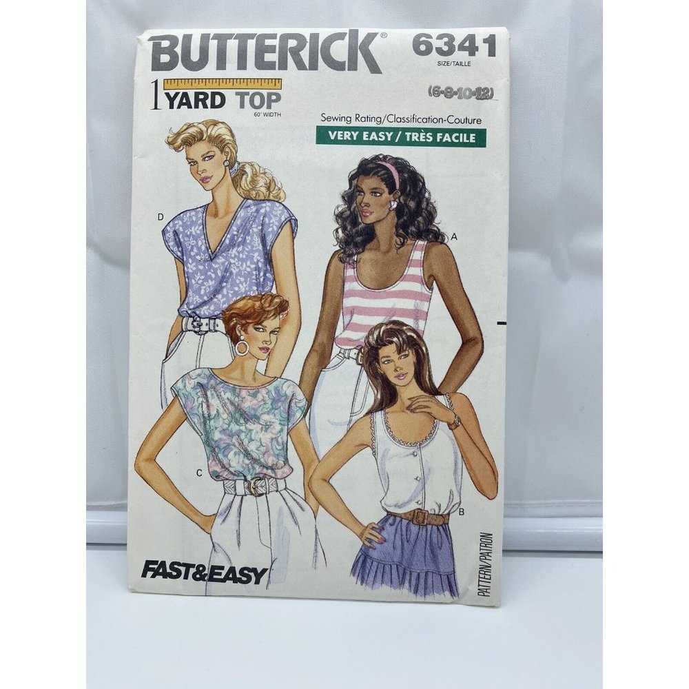 Butterick Sewing Pattern 6341 Misses Top Semi-Fitted Sizes 6 8 10 12 Fast & Easy